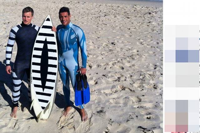 Surfer i nurek ubrani w kombinezony wykorzystujące technologię firmy SAMS