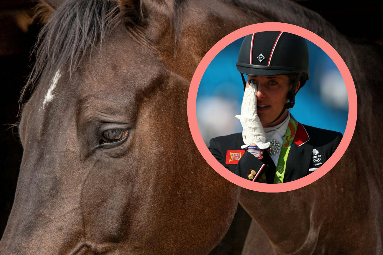 Charlotte Dujardin po zdobyciu złotego medalu w jeździe indywidualnej w ramach konkursu freestyle w ujeżdżeniu dziesiątego dnia Igrzysk Olimpijskich w Rio de Janeiro
