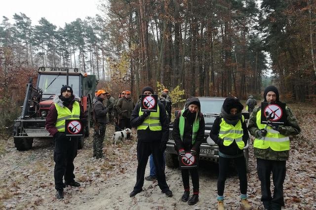 Aktywiści zablokowali polowanie w Oleśnicy.