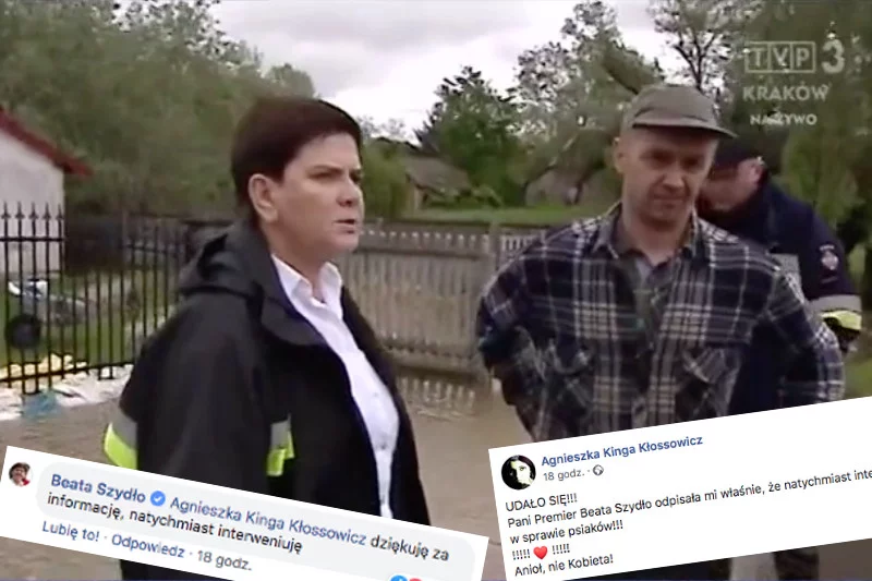 Beata Szydło interweniuje podczas powodzi w schronisku w Wadowicach Dolnych.