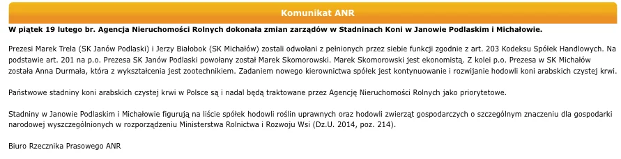 Powody zmian personalnych? ANR milczy